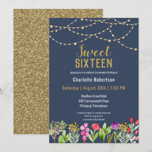 Modern Gold Glitter Sweet 16 Birthday Kaart