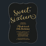Modern Gold Glitter Sweet Sixteen Birthday Kaart<br><div class="desc">Begin je elegante dochters sweet sixteen party met onze mooie faux glitter en fancy script sweet sixteen party invitatie. Onze stijlvolle en eigentijdse zoete 16-party-uitnodiging is voorzien van een modern gouden glitterlettertype op een stijlvolle klassieke zwarte achtergrond Flip de uitnodiging om een bijpassende glitter terug te vinden voor een extra...</div>