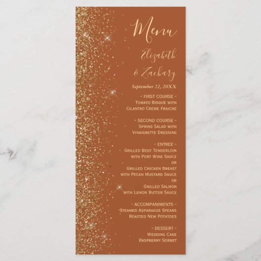 Modern Gold Glitter Terracotta Wedding Menu (Voorkant)