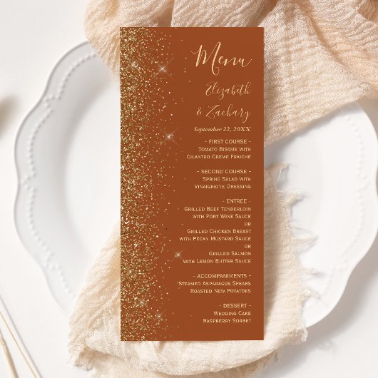 Modern Gold Glitter Terracotta Wedding Menu