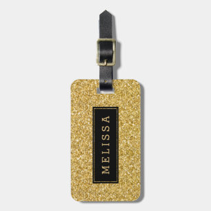 Modern Gold Glitter Texture Black Accent Bagagelabel