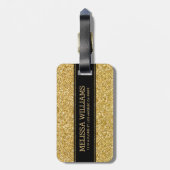 Modern Gold Glitter Texture Black Accent Bagagelabel (Achterkant verticaal)