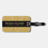Modern Gold Glitter Texture Black Accent Bagagelabel (Achterkant horizontaal)