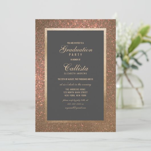Modern Gold Glitter Thick Border Afstuderen Kaart (Staand voorkant)