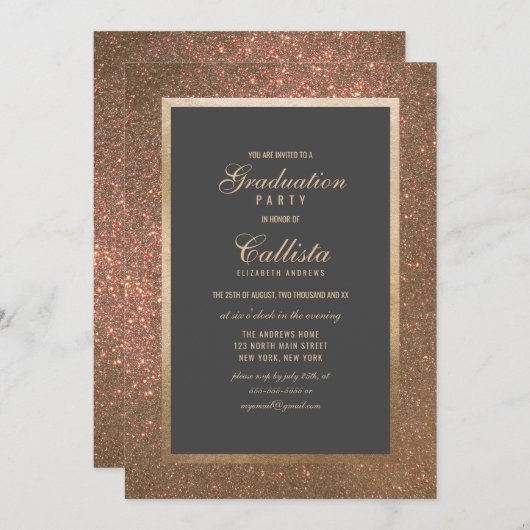 Modern Gold Glitter Thick Border Afstuderen Kaart (Voorkant / Achterkant)