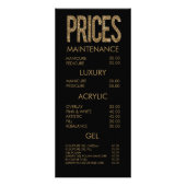 Modern Gold Glitter Typography Salon Menu Kaarten (Voorkant)