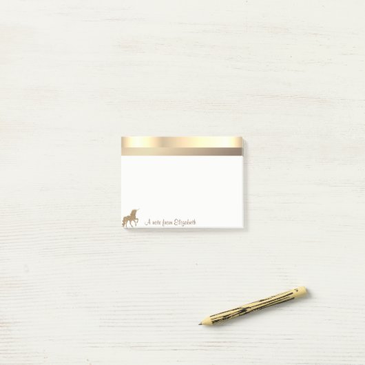 Modern Gold Glitter Unicorn - Gepersonaliseerd Post-it® Notes (Op bureau)