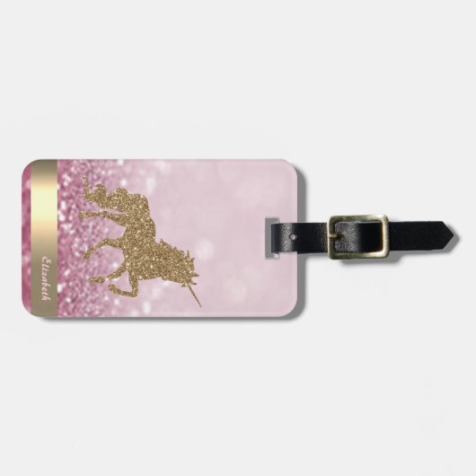 Modern Gold Glitter Unicorn, Glitter Bokeh Bagagelabel (Voorkant horizontaal)