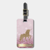 Modern Gold Glitter Unicorn, Glitter Bokeh Bagagelabel (Voorkant verticaal)