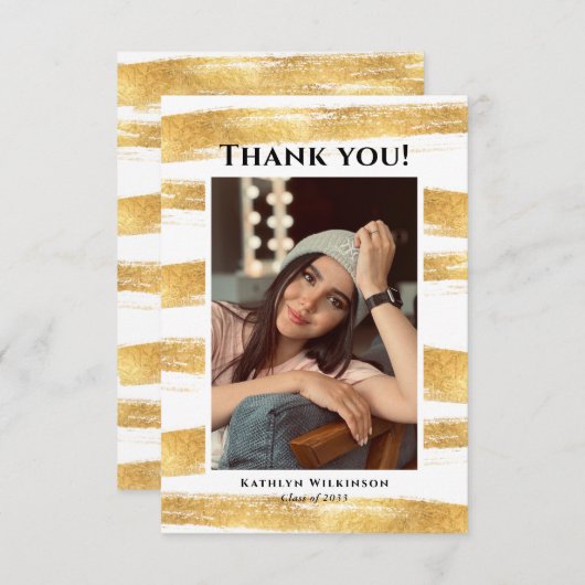 Modern Gold Glitter Waterverf AFSTUDEERDER penseel Bedankkaart (Voorkant / Achterkant)