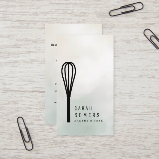 Modern Gold Glitter Whisk Bakery Visitekaartje (Voorkant / Achterkant in situ)