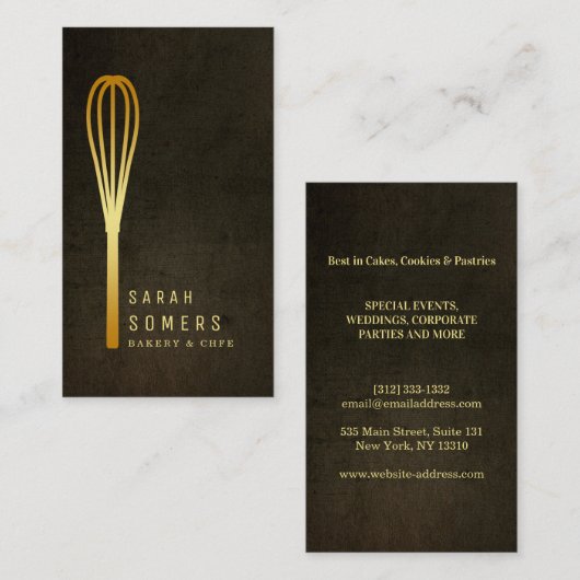Modern Gold Glitter Whisk Bakery Visitekaartje (Voorkant / Achterkant)
