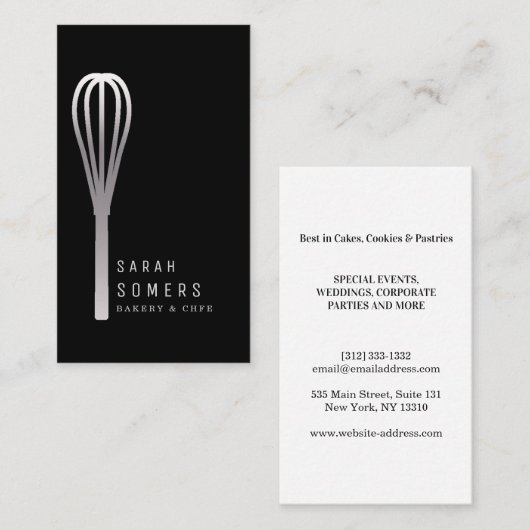 Modern Gold Glitter Whisk Bakery Visitekaartje (Voorkant / Achterkant)