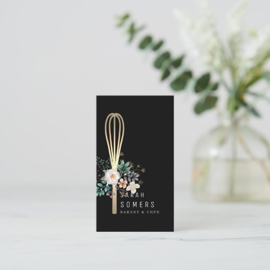 Modern Gold Glitter Whisk Bakery Visitekaartje (Staand voorkant)
