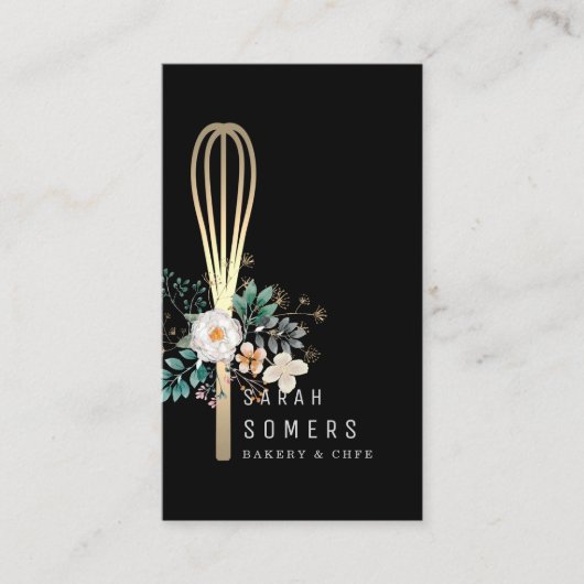 Modern Gold Glitter Whisk Bakery Visitekaartje (Voorkant)