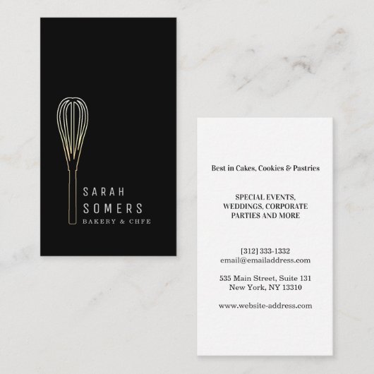 Modern Gold Glitter Whisk Bakery Visitekaartje (Voorkant / Achterkant)