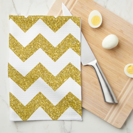 Modern Gold Glitter White Chevron Theedoek (Quarter Fold)