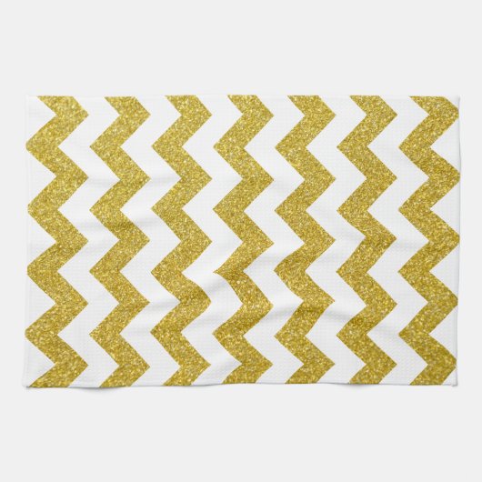 Modern Gold Glitter White Chevron Theedoek (Horizontaal)
