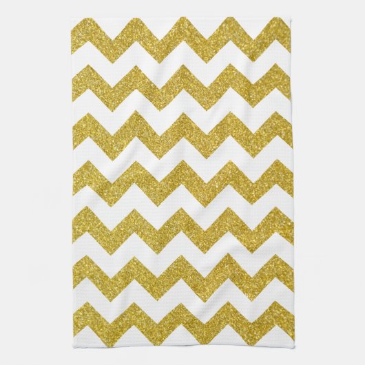 Modern Gold Glitter White Chevron Theedoek (Verticaal)