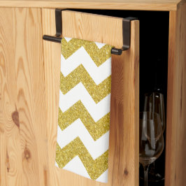 Modern Gold Glitter White Chevron Theedoek