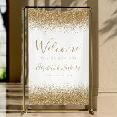Modern Gold Glitter White Wedding Welcome Spandoek