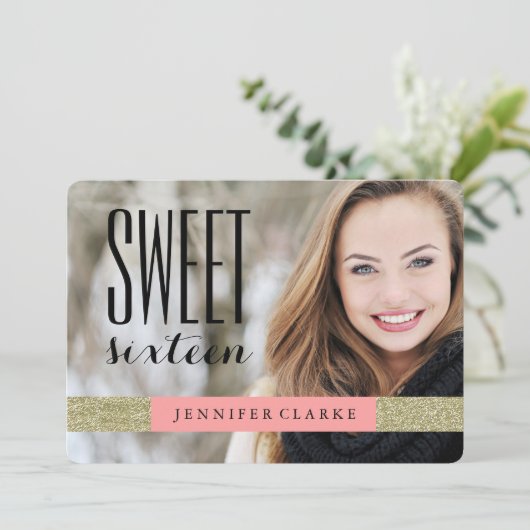 MODERN GOLD GLITTER | ZACHTE ZES PARTIJ KAART (Staand voorkant)