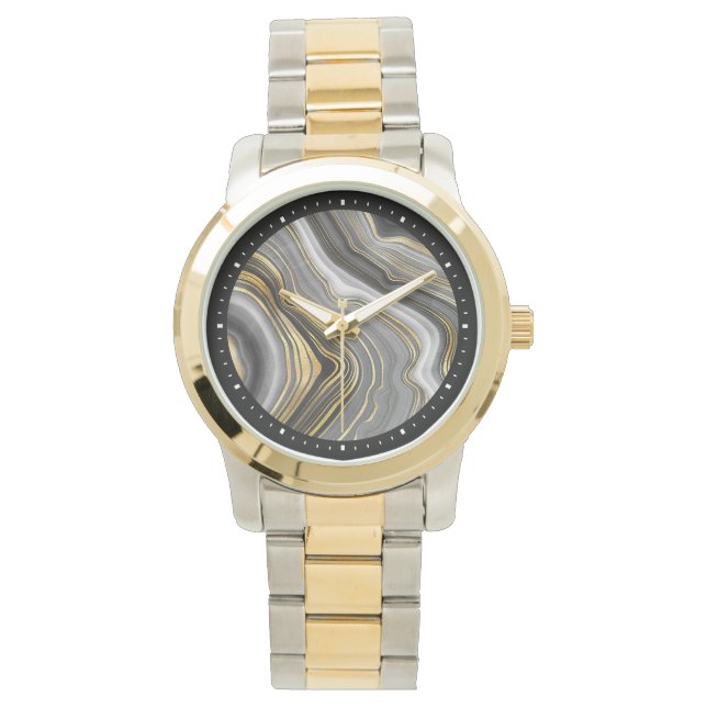 Modern Gold & Gray Agate Geode Gemstone Horloge (Voorkant)