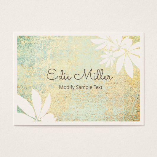 Modern Gold Green Abstract Floral Script Font Visitekaartje (Voorkant)
