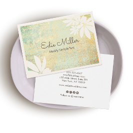 Modern Gold Green Abstract Floral Script Font Visitekaartje