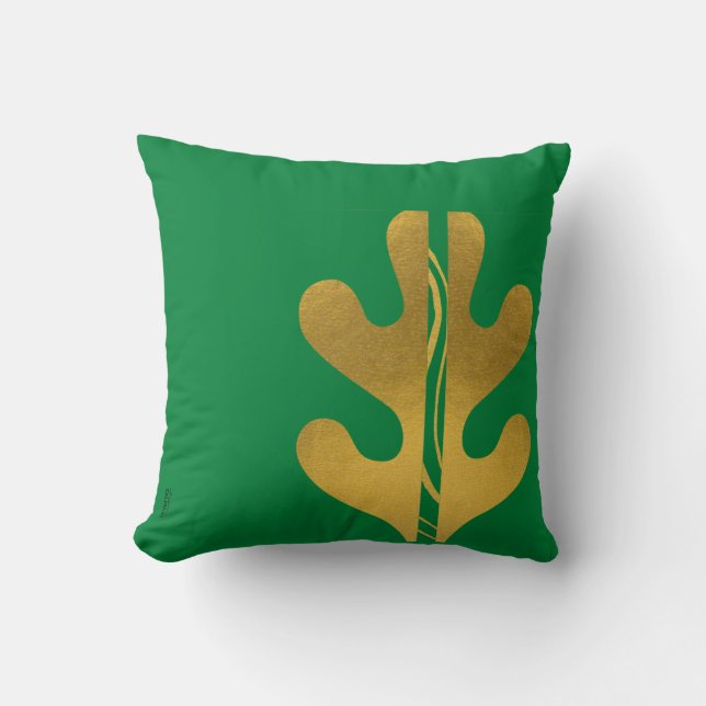 Modern Gold Green Abstract Leaf Pattern Kussen (Voorkant)