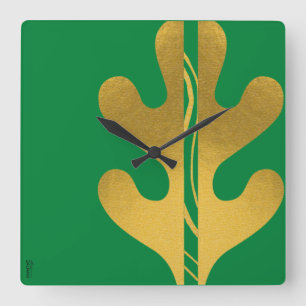 Modern Gold Green Abstract Leaf Pattern Vierkante Klok