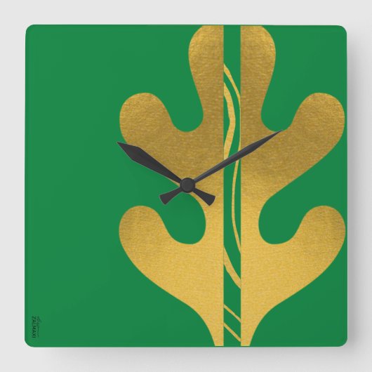 Modern Gold Green Abstract Leaf Pattern Vierkante Klok (Voorkant)