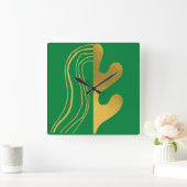 Modern Gold Green Abstract Leaf Vierkante Klok (Huis)