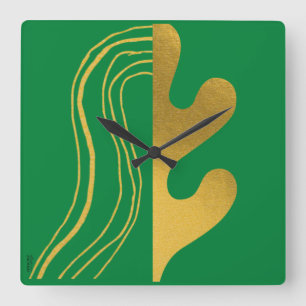 Modern Gold Green Abstract Leaf Vierkante Klok