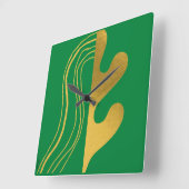 Modern Gold Green Abstract Leaf Vierkante Klok (Hoek)