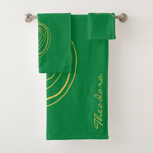 Modern Gold Green Abstract patroon Bad Handdoek (Insitu)