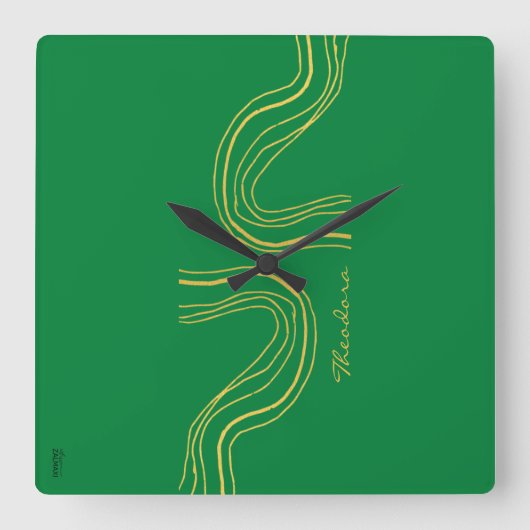 Modern Gold Green Abstract patroon Vierkante Klok (Voorkant)