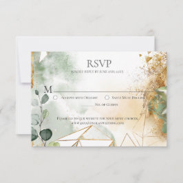 Modern Gold Green Botanical Geometric Weddenschap  RSVP Kaartje