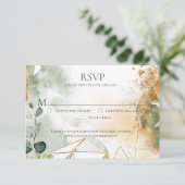 Modern Gold Green Botanical Geometric Weddenschap  RSVP Kaartje (Staand voorkant)