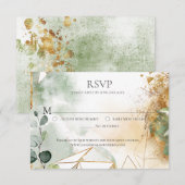 Modern Gold Green Botanical Geometric Weddenschap  RSVP Kaartje (Voorkant / Achterkant)