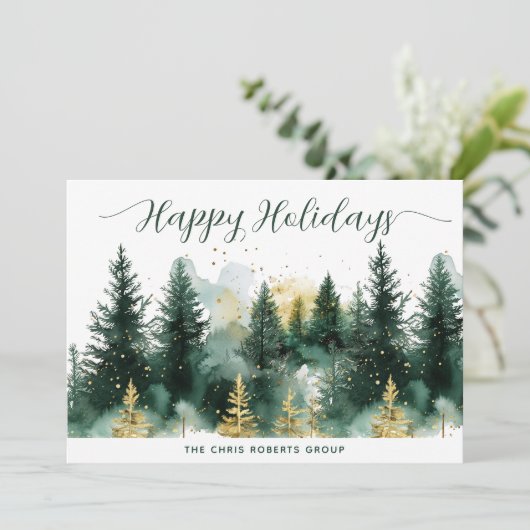 Modern Gold Green Business Christmas Feestdagenkaart (Staand voorkant)