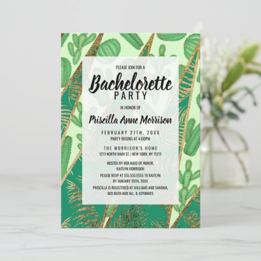 Modern Gold Green Cactus Palm Leaf Geometric Kaart (Staand voorkant)