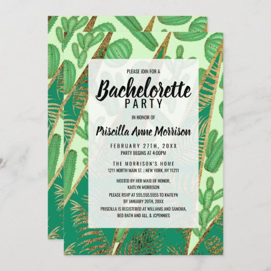 Modern Gold Green Cactus Palm Leaf Geometric Kaart (Voorkant / Achterkant)