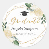 Modern Gold Green Floral Afstuderen Afstuderen Ronde Sticker (Voorkant)