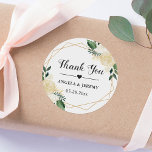 Modern Gold Green Floral Wedding Favor Thank You Ronde Sticker<br><div class="desc">Add a touch of modern elegance to your wedding favors with these Green Floral Geometric Wedding Favor Thank You Stickers. The geometric design and vibrant green and gold color palette create a chic and contemporary look that is perfect for any modern wedding. These round stickers can be personalized with the...</div>