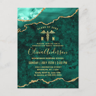 Modern Gold Green Nursing Afstuderen Invitation Briefkaart