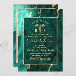 Modern Gold Green Nursing School Graduparty Kaart