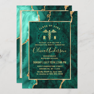 Modern Gold Green Nursing School Graduparty Kaart