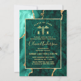 Modern Gold Green Nursing School Graduparty Kaart