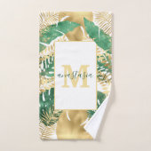 Modern Gold Green Tropical Leaves Monogram Bad Handdoek (Handdoek)